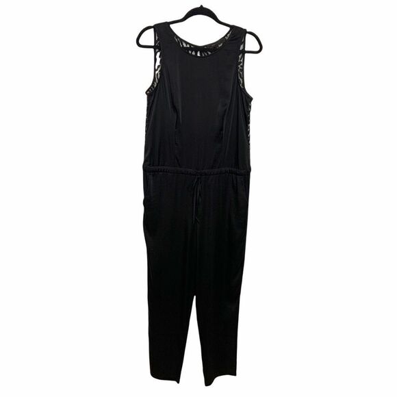BCBGMaxAzria Black Liam Jumpsuit, Open Lace Back, Drawstring Waist Size M J14 - Picture 3 of 10